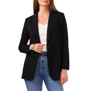 Lands' End Black Single Button Blazer Size 4P Wool & Mohair Blend Notched Lapel